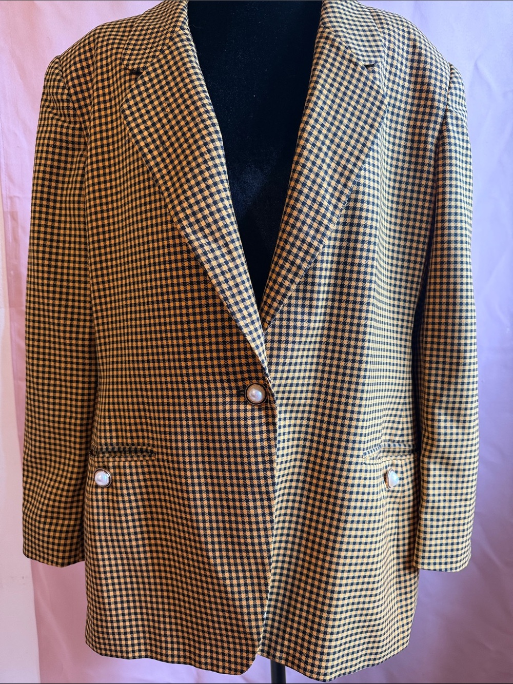 Jones New York Black and Tan Checked Blazer